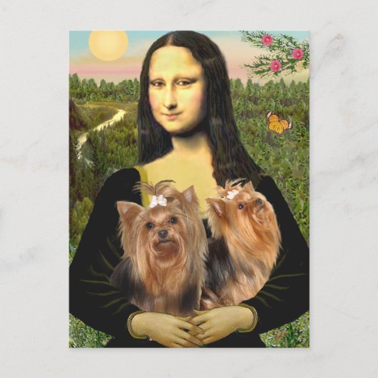 Yorkshire Terriers (twee) - Mona Lisa Briefkaart (Voorkant)
