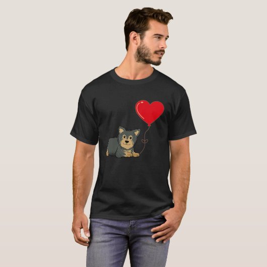 Yorkshire with Heart Balloon Valentijnsdag Love B T-shirt (Voorkant volledig)
