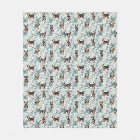 Yorkshireterrier Botanical All over patroon Leuk Fleece Deken (Voorkant)