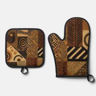 Yoruba Afrikaanse design in aardetinten Ovenwant & Pannenlap Set