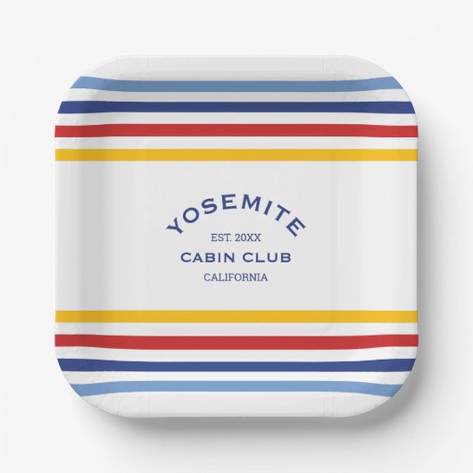 Yosemite Cabin Club Aangepaste kamstreep Papieren Bordje (Voorkant)