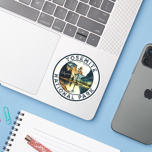 Yosemite California berg  waterverf Sticker (Laptop met iPhone)