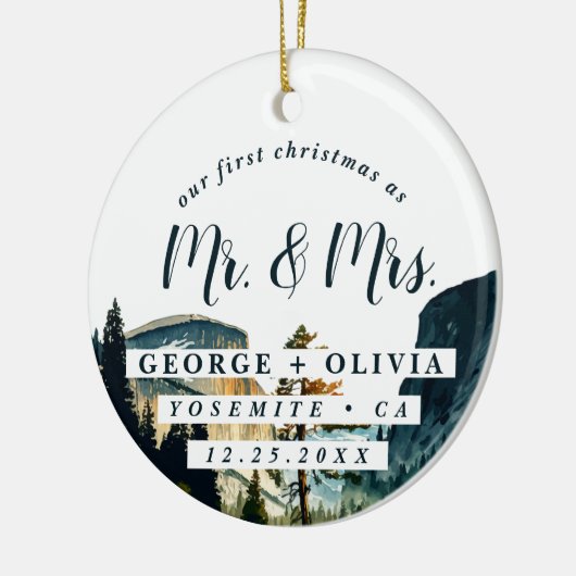 Yosemite California Onze Eerste Kerstmis Waterverf Keramisch Ornament (Links)