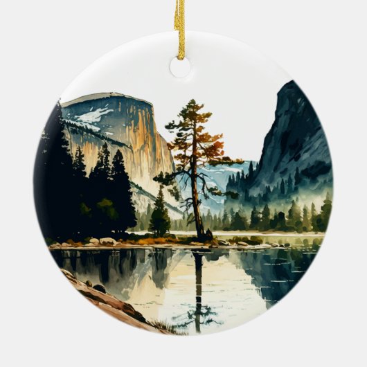 Yosemite California Onze Eerste Kerstmis Waterverf Keramisch Ornament (Achterkant)