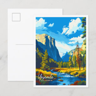 Yosemite California vintage reisillustratie Briefkaart
