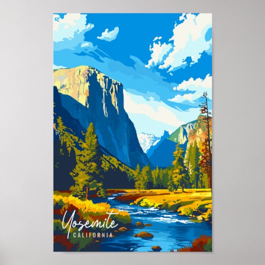 Yosemite California vintage reisillustratie Poster (Voorkant)