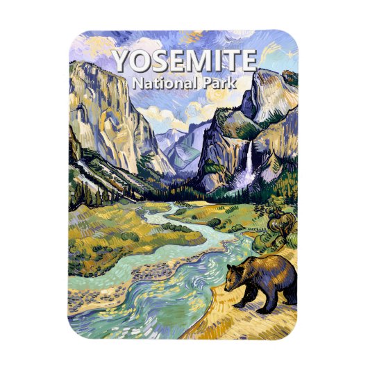 Yosemite El Capitan Bear Tunnel View Van Gogh Kuns Magneet (Verticaal)