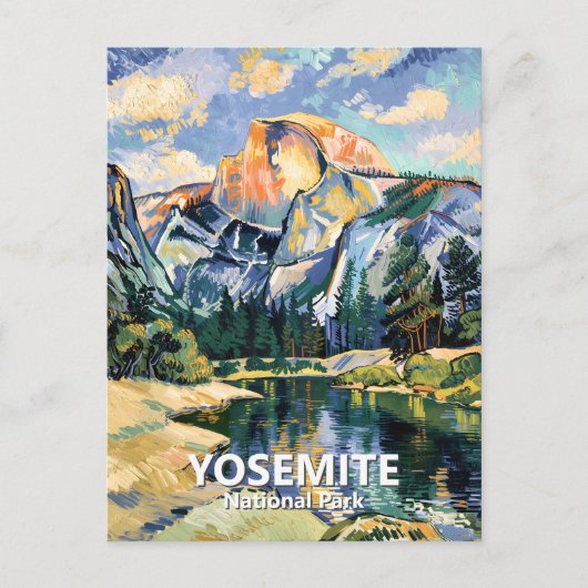 Yosemite Half Dome Colorful Van Gogh Custom Text Briefkaart (Voorkant)