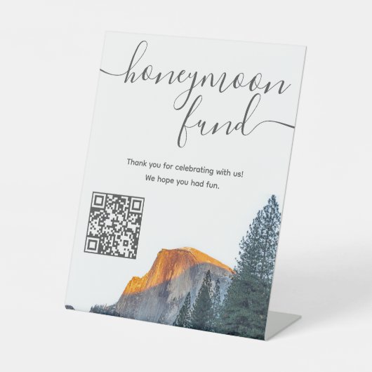 Yosemite Half Dome Sunset Honeymoon Fund QR-code Reclamebord Met Voetstuk (Voorkant)