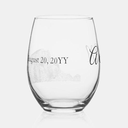 Yosemite Half Dome Sunset Initialen bruiloft Wijnglas Zonder Voet (Voorkant)