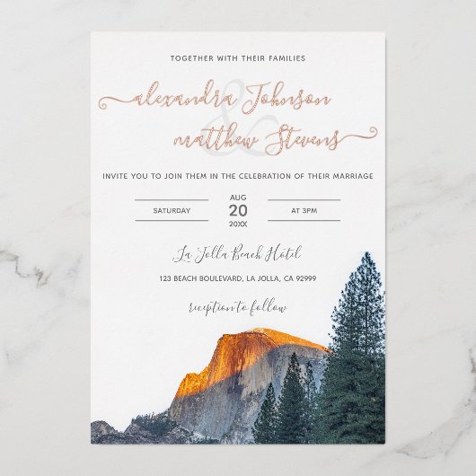 Yosemite Half Dome Sunset Wedding Folie Invitation Folie Uitnodiging (Voorkant)