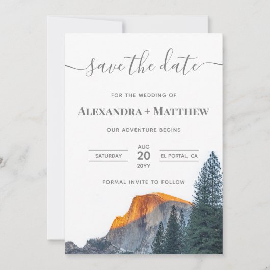 Yosemite Half Dome Sunset Wedding Save The Date (Voorkant)