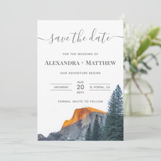 Yosemite Half Dome Sunset Wedding Save The Date (Staand voorkant)