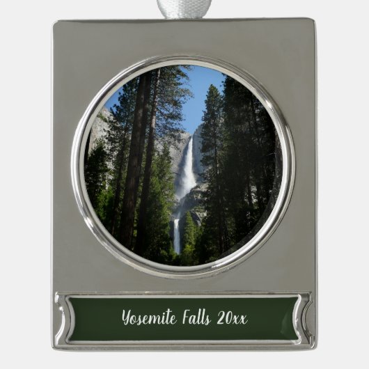 Yosemite Herfsten en Bossen Verzilverd Banner Ornament (Voorkant)