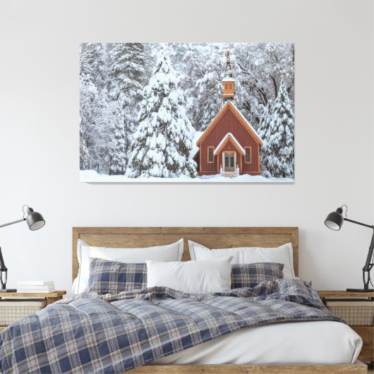 Yosemite kapel in de sneeuw canvas afdruk (Insitu (Slaapkamer))