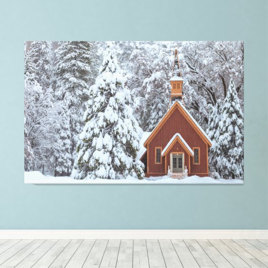 Yosemite kapel in de sneeuw canvas afdruk (Insitu (Houten vloer))