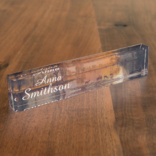 Yosemite Lake Deer Wildlife Desk Name Bord Naambordje (Zijkant)