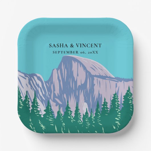 Yosemite National Park Bruiloft Retro Papieren Bordje (Voorkant)