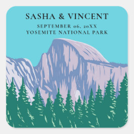 Yosemite National Park Bruiloft Retro Vierkante Sticker