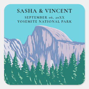 Yosemite National Park Bruiloft Retro Vierkante Sticker