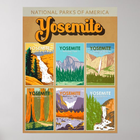 Yosemite National Park California Landmark Collage Poster (Voorkant)
