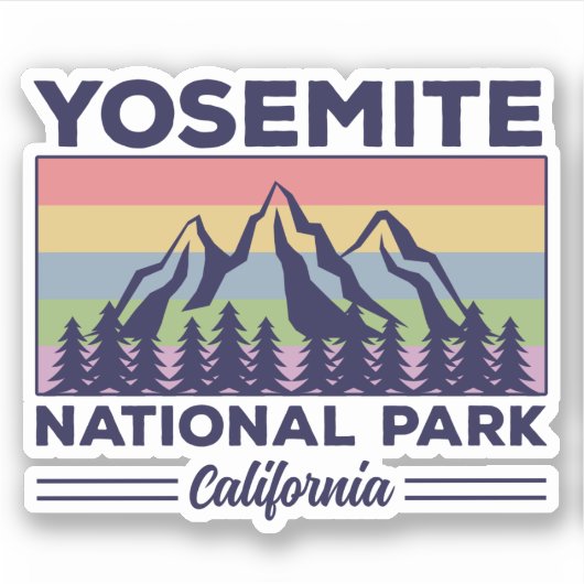 Yosemite National Park California Retro Hiking Sticker (Voorkant)