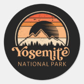 Yosemite National Park California Retro Ronde Sticker (Voorkant)