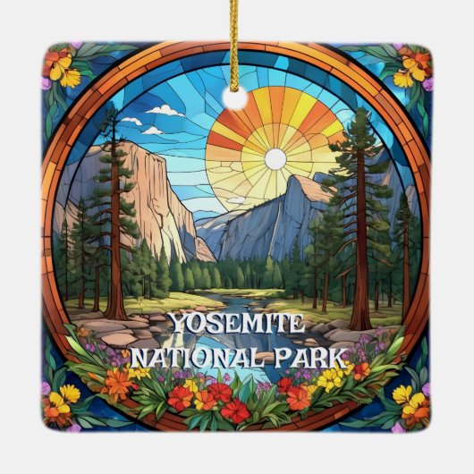 Yosemite National Park Faux Glas in lood Mozaïek Keramisch Ornament (Achterkant)