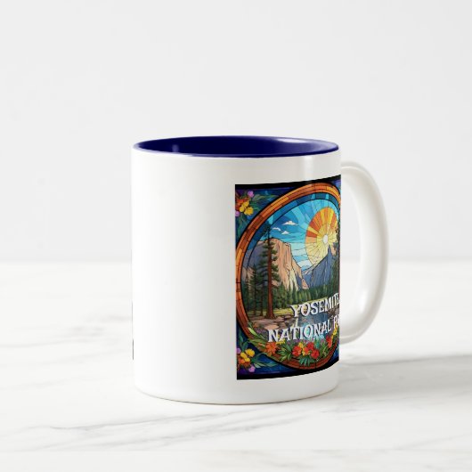 Yosemite National Park Faux Glas in lood Mozaïek Tweekleurige Koffiemok (Voorkant rechts)