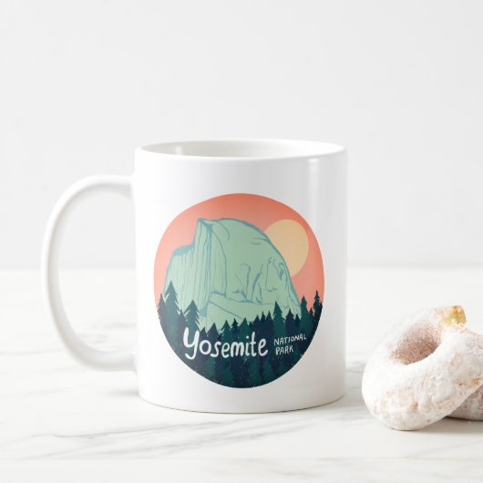 Yosemite National Park Half Dome Sunset Blauwgroen Koffiemok (Met donut)