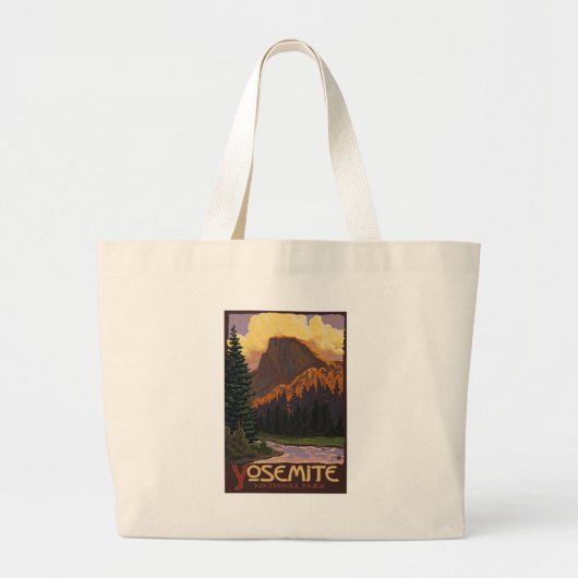 Yosemite National Park - Half-Dome Travel Poster Grote Tote Bag (Voorkant)