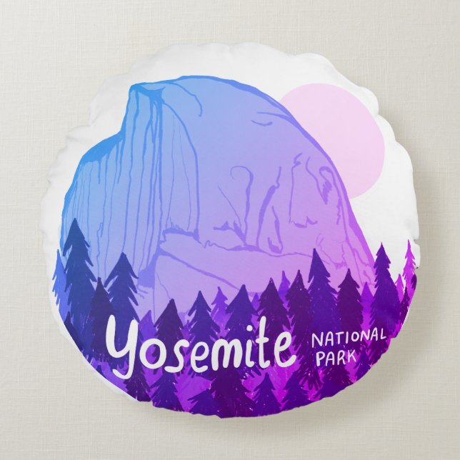 Yosemite National Park Half Dome White Paars Rond Kussen (Voorkant)