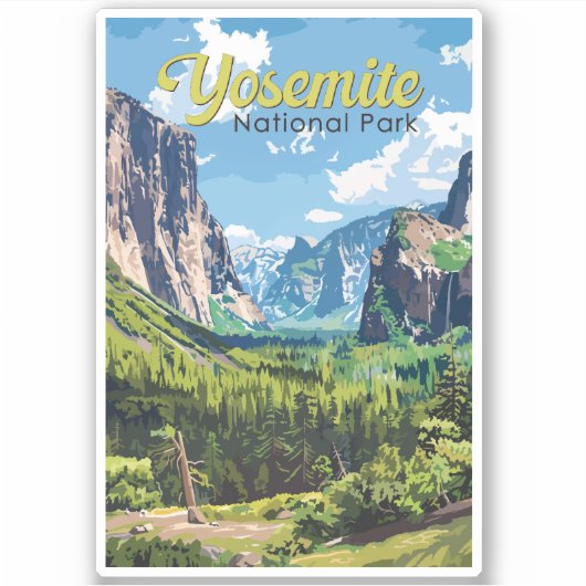Yosemite National Park Illustratie Reiskunst Sticker (Voorkant)