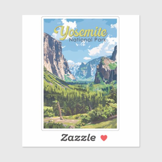 Yosemite National Park Illustratie Reiskunst Sticker (Vel)