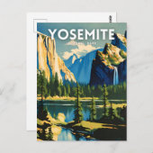 Yosemite National Park illustratie retro Aestheti Briefkaart (Voorkant / Achterkant)