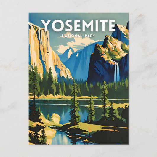 Yosemite National Park illustratie retro Aestheti Briefkaart (Voorkant)
