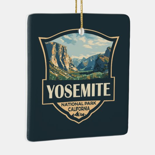 Yosemite National Park Illustratie Retro Badge Keramisch Ornament (Rechts)