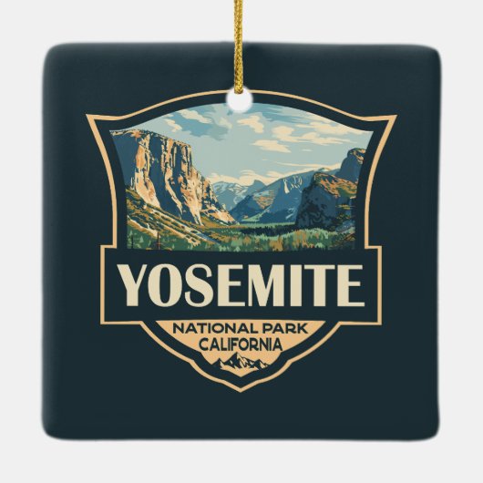 Yosemite National Park Illustratie Retro Badge Keramisch Ornament (Achterkant)