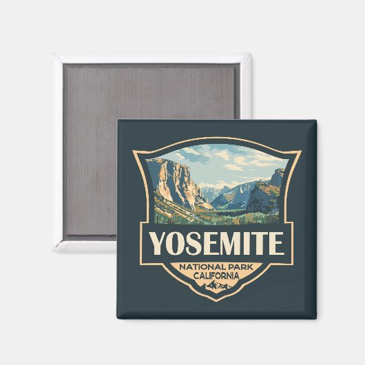 Yosemite National Park Illustratie Retro Badge Magneet (Voorkant / Achterkant)