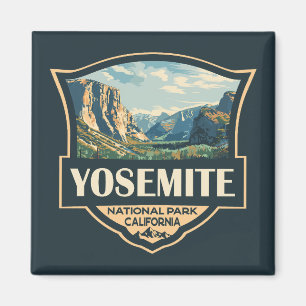 Yosemite National Park Illustratie Retro Badge Magneet