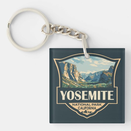 Yosemite National Park Illustratie Retro Badge Sleutelhanger (Voorkant)
