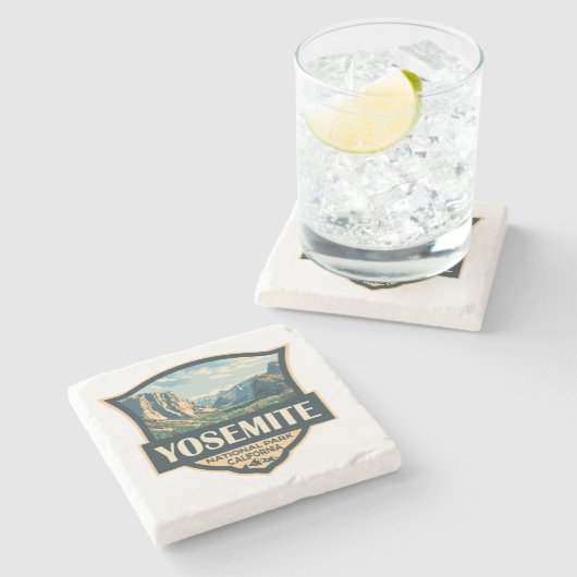 Yosemite National Park Illustratie Retro Badge Stenen Onderzetter (Zijkant)
