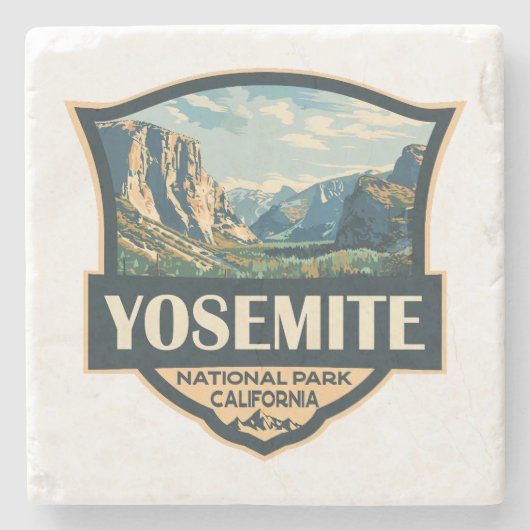 Yosemite National Park Illustratie Retro Badge Stenen Onderzetter (Voorkant)