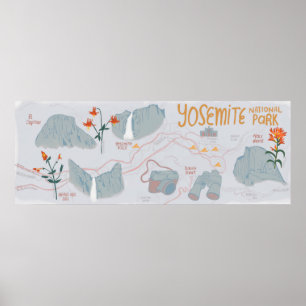 Yosemite National Park Map Illustratie grijs Poster