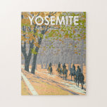 Yosemite National Park Paardrijden Reiskunst Legpuzzel<br><div class="desc">Ontwerp van uw vectorillustraties. Het park is beroemd om zijn reusachtige,  eeuwenoude aardbevingen,  en voor het Uitzicht van de Tunnel,  het iconische vista van het tornen van de Herfst van Bridalveil en de graniet-kliffen van El Capitan en Half Dome.</div>
