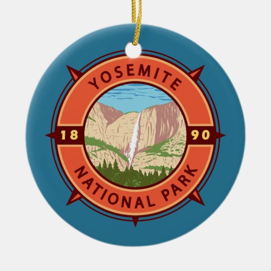 Yosemite National Park Retro Compass Embleem Keramisch Ornament (Voorkant)