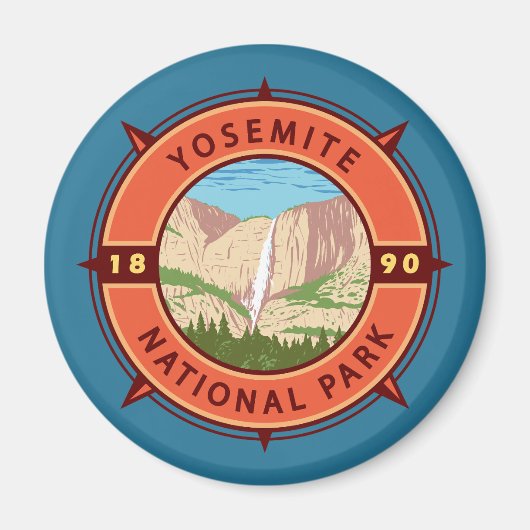 Yosemite National Park Retro Compass Embleem Magneet (Voorkant)