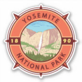 Yosemite National Park Retro Compass Embleem Sticker (Voorkant)