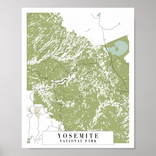 Yosemite National Park Retro Street Map Poster (Voorkant)