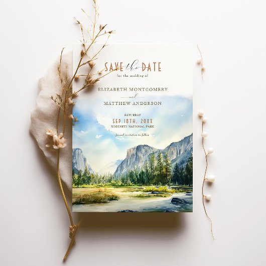 Yosemite National Park Waterverf Bewaar de datum Kaart